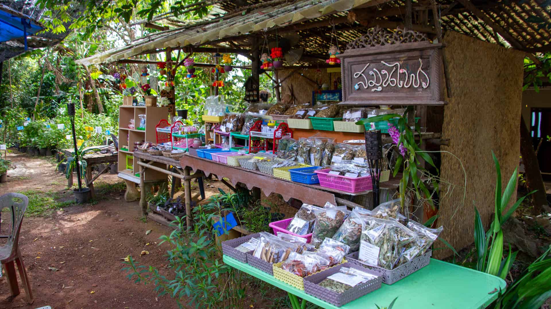 Dried medicinal herbs and herbal products at Ban Dong Bang village